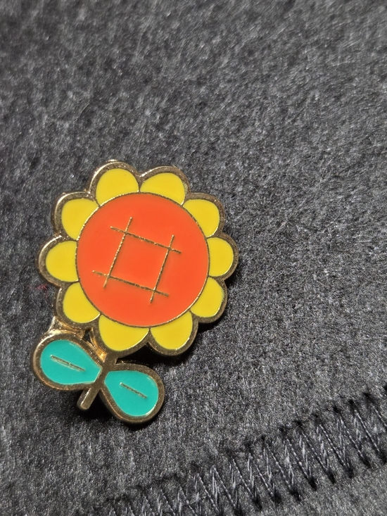 Accessories - **Sunflower Enamel Pin - Yellow & Orange with Teal Leaves**